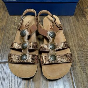 SAS Clover Crackle Bronze Leather Comfort Wedge Sandals Womens 8 M 3150-548
